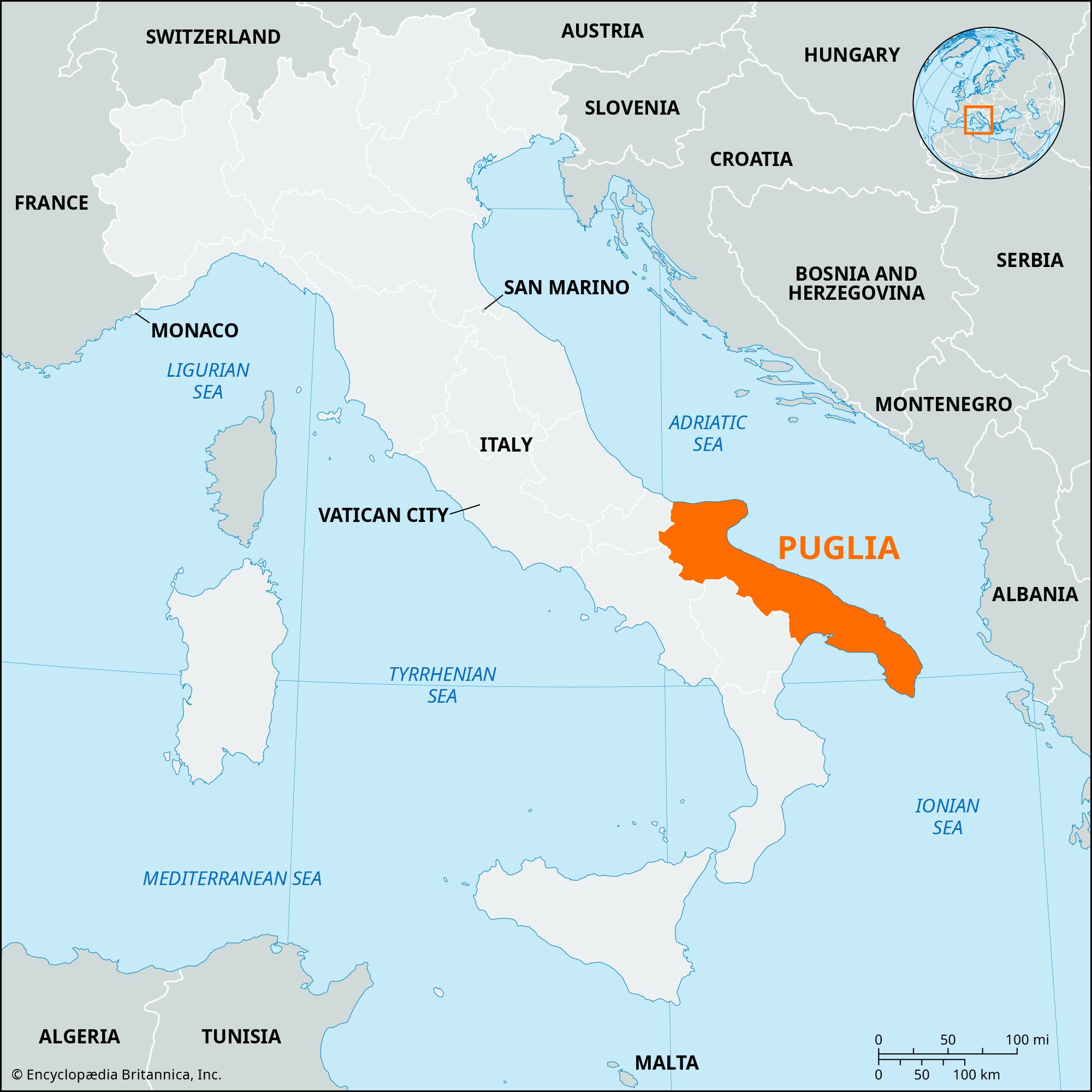 Geographical map of Puglia region